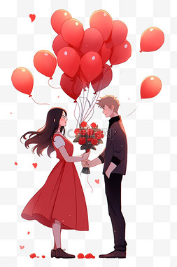情侣气球卡通情人节手绘元素