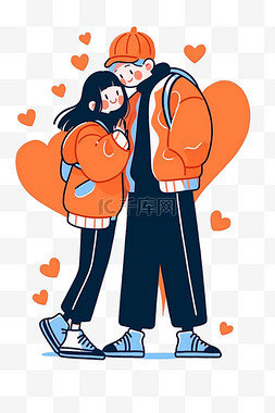 情侣拥抱情人节卡通手绘元素