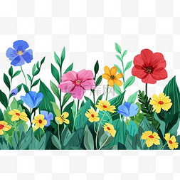 蓝色的花草素材图片_春天各种颜色的花朵植物插画手绘