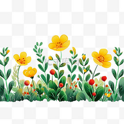 黄色花朵绿叶子手绘免抠元素春天