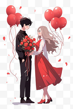 黑色背景玫瑰花图片_手绘元素情人节情侣气球卡通