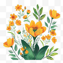 植物手绘插画背景图片_春天植物黄色花草手绘插画元素
