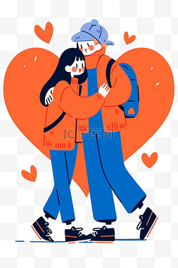 拥抱的情侣手绘图片_情人节情侣手绘元素拥抱卡通