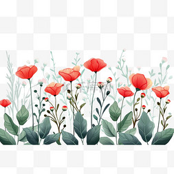 春天红色花朵手绘免抠植物元素