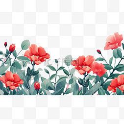 红色花朵植物手绘免抠春天元素