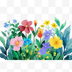 手绘春天各种颜色的花朵植物插画