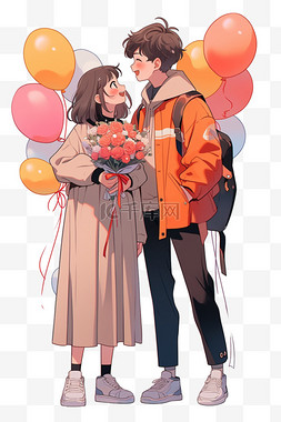 情侣气球手绘图片_免抠元素情人节情侣气球手绘