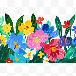 春天各种颜色的花朵植物手绘元素