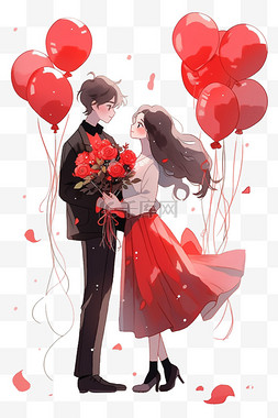 花瓣元素简约图片_卡通手绘情人节情侣气球元素