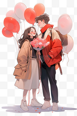 卡通情侣背景图片_情人节免抠情侣气球手绘元素