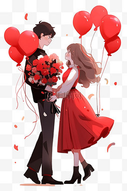 情人节情侣气球手绘卡通元素