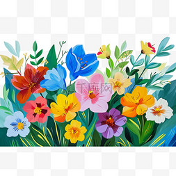 植物春天各种颜色的花朵手绘插画