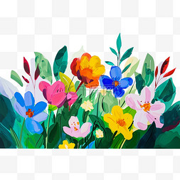 各种颜色的花朵植物春天手绘插画