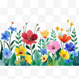 手绘花草蓝色图片_春天各种颜色的花朵植物插画元素