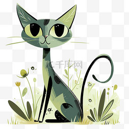 春天可爱小猫绿植卡通手绘元素