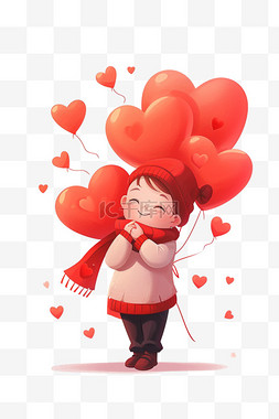 情人节卡通男孩气球手绘元素