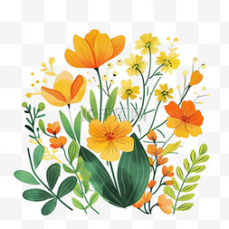 植物手绘插画背景图片_黄色花草植物春天手绘插画元素