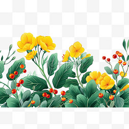 春天手绘免抠黄色花朵绿叶子元素