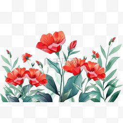 春天红色花朵手绘免抠元素植物