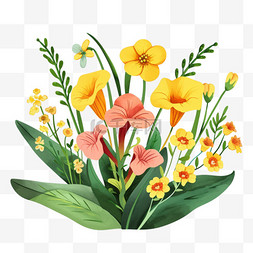 春天免抠元素黄色红色喇叭花