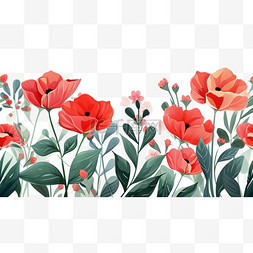 红色花朵植物图片_红色花朵植物手绘免抠元素春天