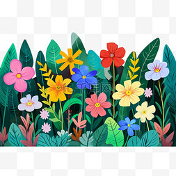 春天植物各种颜色的花朵手绘插画