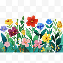 春天手绘各种颜色的花朵植物插画