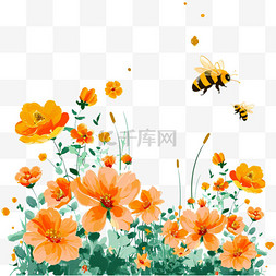 菊花植物蜜蜂卡通手绘春天元素