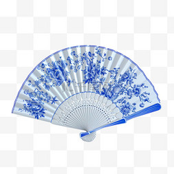 国风传统青花瓷色纹理中式扇子免