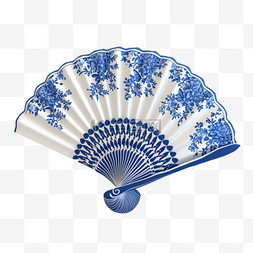 国风传统青花瓷色纹理中式扇子元