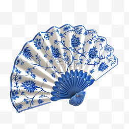 国风传统青花瓷色纹理中式扇子设