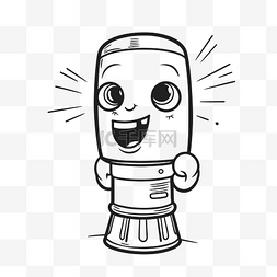水瓶素描图片_拿着汽水瓶轮廓草图的微笑机器人