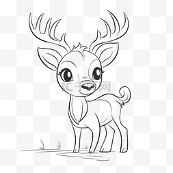 素描小鹿图片_可爱的小驯鹿着色页轮廓素描 向