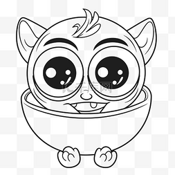饥饿的儿童图片_碗里的卡通猫，大眼睛轮廓素描 