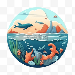 海洋日可爱海草插画