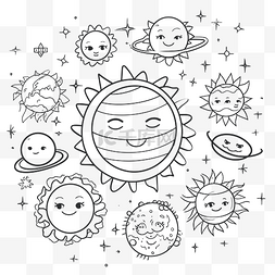 素描小孩子图片_以可爱的朋友和行星为特色的小孩