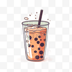 草莓奶茶图片_珍珠奶茶扁平风格卡通插画