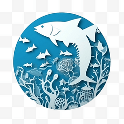 海洋日鱼群水草圆形剪纸