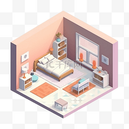 3d房间模型粉色立体