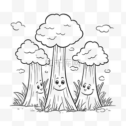 三棵树涂料图片_卡通森林与三棵微笑的树轮廓素描