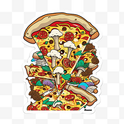 个性图案贴纸图片_披萨美食创意个性插画漫画快餐贴
