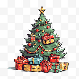 绿色圣诞树与礼品盒