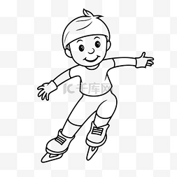 小男孩滑冰着色页轮廓素描 向量