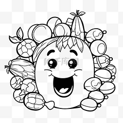 儿童画卡通人物与五颜六色的水果