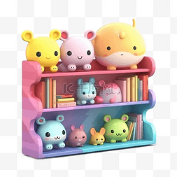 粉色的书架图片_书架书本玩具可爱卡通立体插画