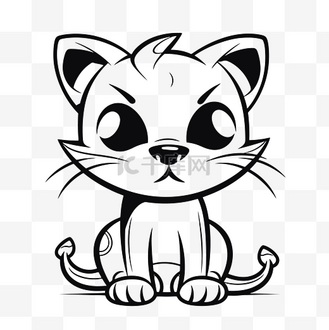 黑白卡通猫坐着着色轮廓素描 向量