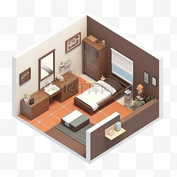 3d房间模型褐色白色墙体立体
