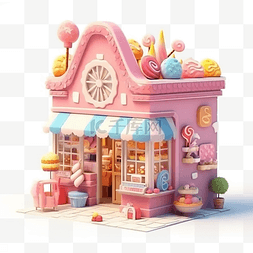 卡通食品饮品图片_甜品店小屋建筑粉色可爱卡通立体
