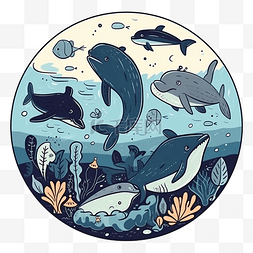 海洋日海豚北欧风格图案
