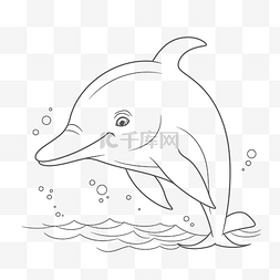 海豚着色页轮廓素描 向量